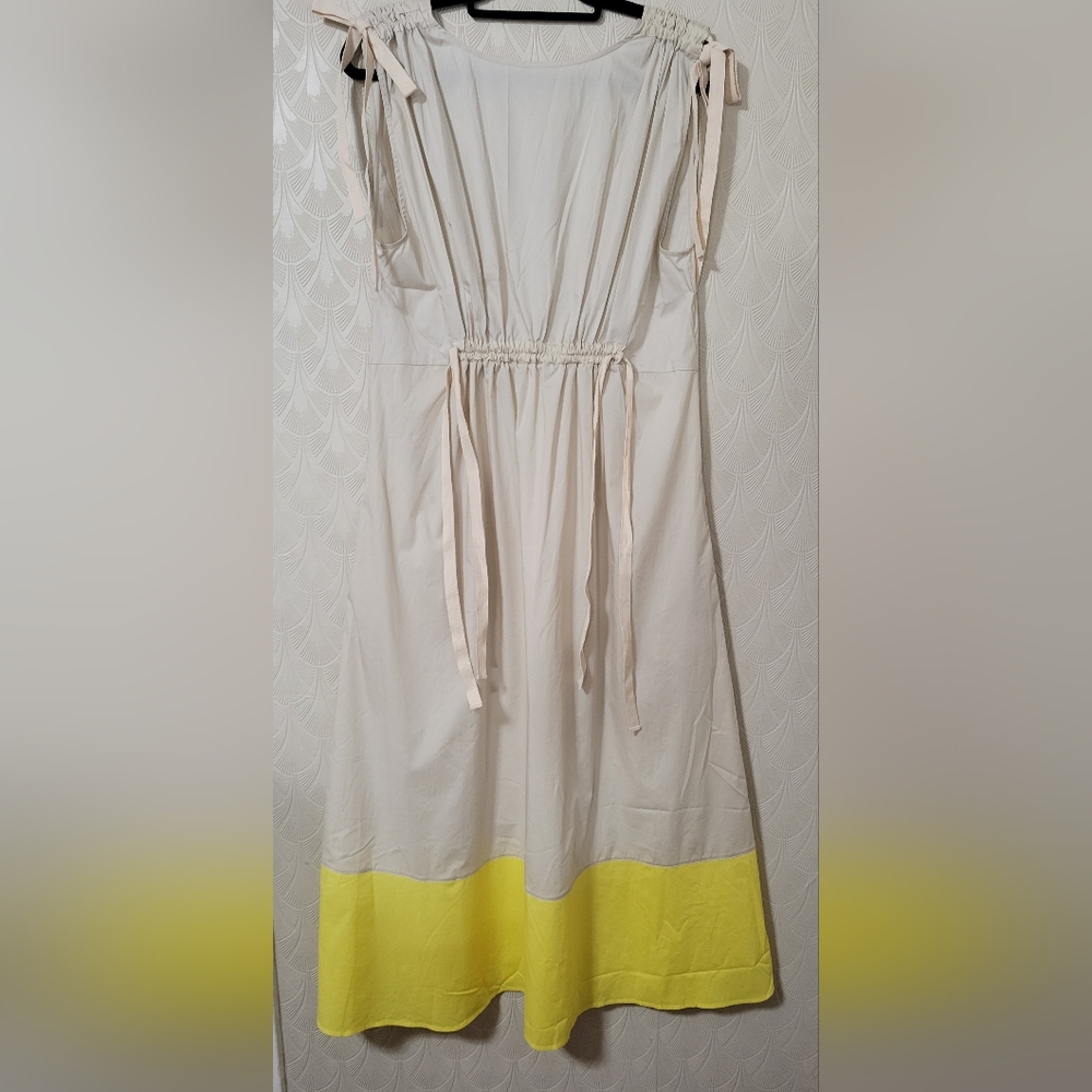 Goop G Label Elisa Khaki Yellow Colorblock Midi Sleeveless Dress Boat Neck sz 8
